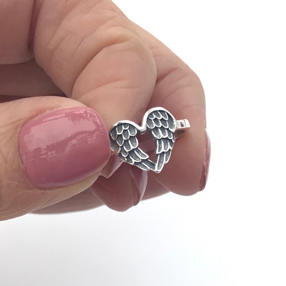 Heart Angel Wings Sterling Silver Ring - Picture 5 of 8